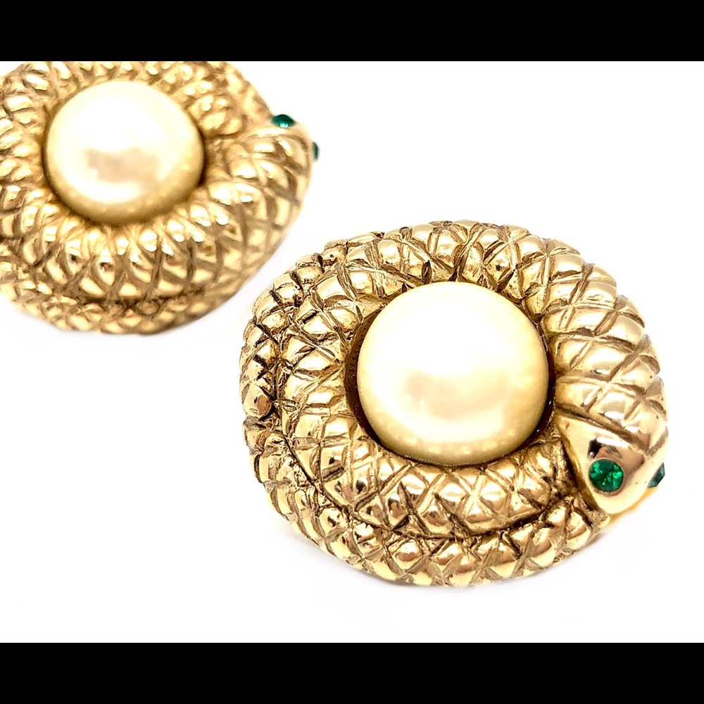 Rare Vintage Erwin Pearl Coiled Snake Earrings 🐍 - Picture 7 of 8